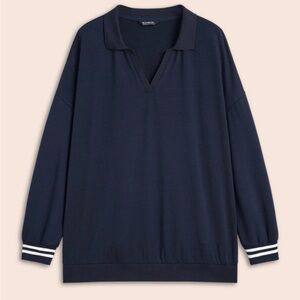 Navy Long Sleeve Polo with white detail plus size 28 W